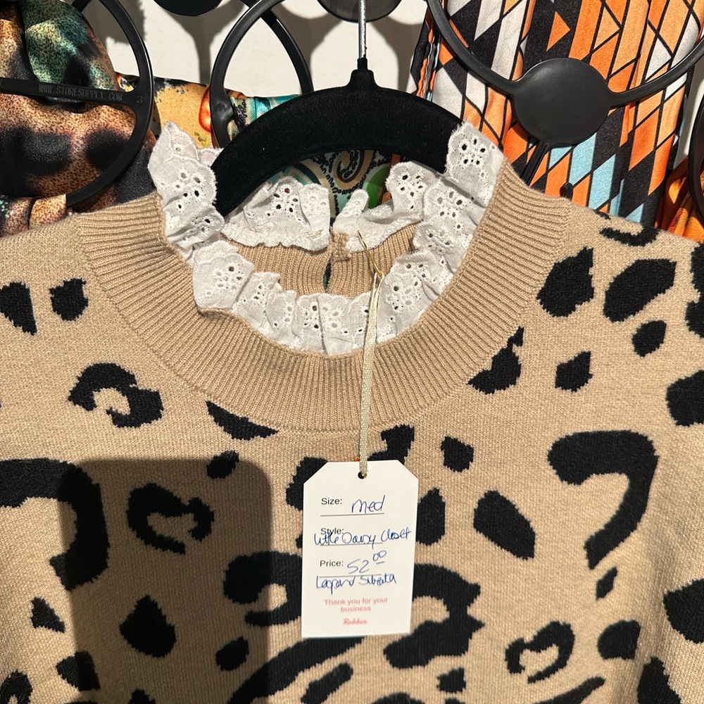 Leopard Print Sweater with Lace Collar